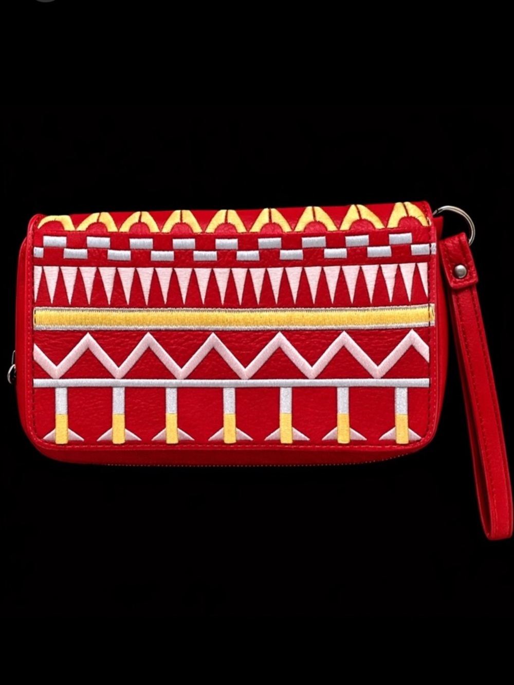 Isabella Fiore Tribal Threads Embroidered Leather Geometric Ethnic Clutch Wallet